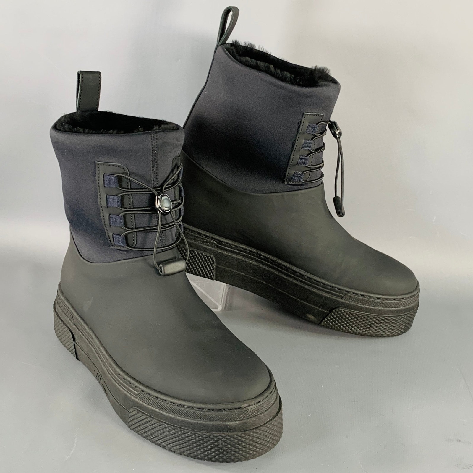 Khaite Size 10 Culver Black Fur Lined Drawstring Rain Boots